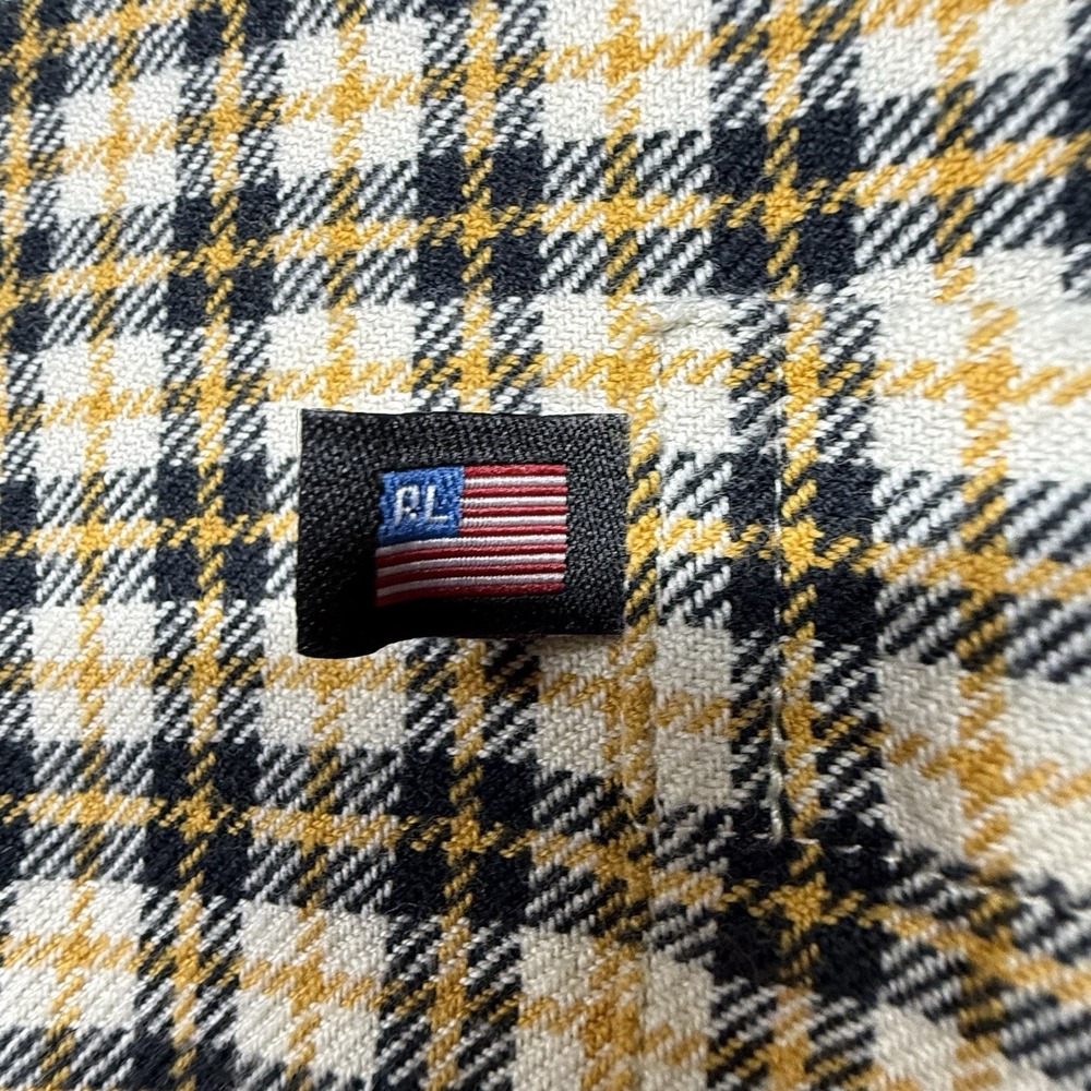 Vintage Ralph Lauren Mens L Flannel Yellow Plaid  Button Down Shirt Long Sleeve - Picture 12 of 13